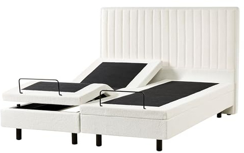Modern Elektrisk Säng i Bouclé med Justerbar Ram och Fjärrkontroll för Maximal Komfort 160 x 200 cm i Stilren Design Off-white Castellan