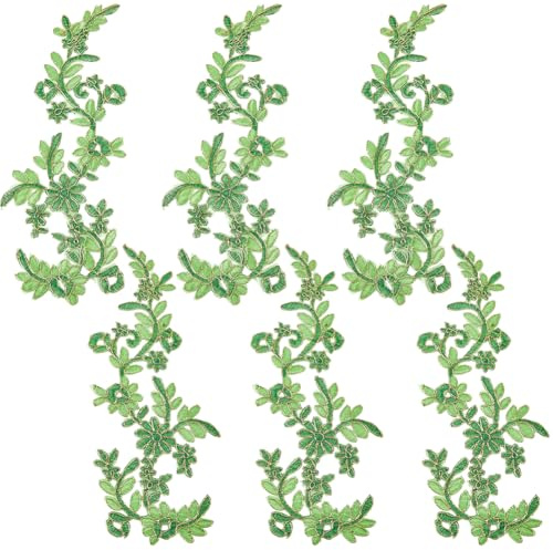 GORGECRAFT 6 écusson Brodé de Feuilles Vertes Fleurs avec Fil Doré à Coudre Applique en Dentelle Brodée pour Vêtements Vestes en Jean Chemises Pantalons Sacs Idéal pour la Couture les Loisirs Créatifs