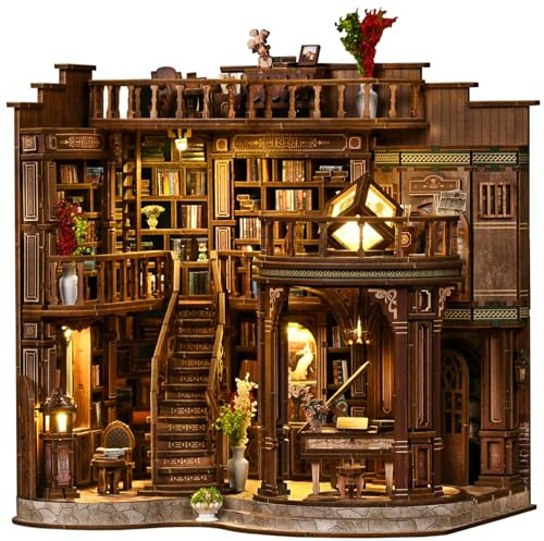 Wooden Booknook, Diy 3D Book Nook con Luce LED, Libreria dei Sogni Retrò Classici, Ideale Come Regalo per Appassionati del Fai da te, Mogli, Amici e Giovani