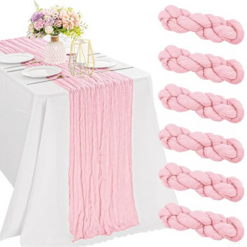 Uppsättning av 6 bordslöpare bomull boho krämfärgad 43 x 274 cm (Bright pink) | Tillverkad av högkvalitativ polyester, skrynkelfritt utseende, fållade kanter, slitstarka, lätt att rengöra