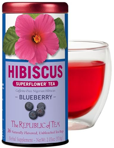 The Republic of Tea, Hibiscus Blueberry Superflower Herbal Tea, 36 Tea Bag Tin