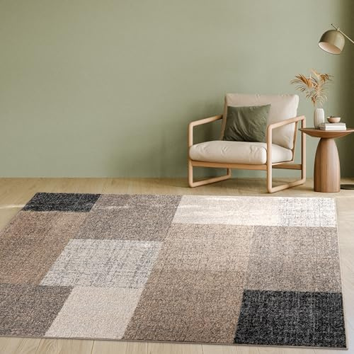 Paco Home Designer Teppich Modern Kariert Kurzflor Teppich Design Meliert In Braun Creme, Grösse:160x230 cm