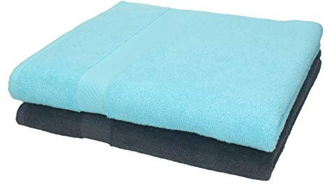 Betz 2 Stück Duschtücher Set Duschtuch Duschhandtuch Strandlaken Badetuch Palermo 100% Baumwolle Größe 70 x 140 cm Farbe anthrazit und türkis