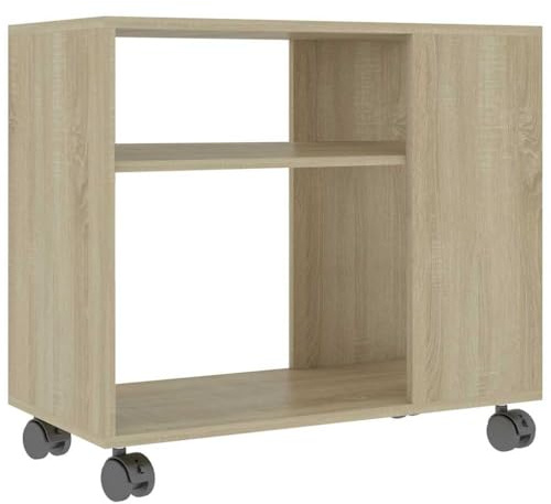 vidaXL Beistelltisch mit 2 Ebenen 4 Rollen Couchtisch Wohnzimmertisch Sofatisch Kaffeetisch Tisch Teetisch Sonoma-Eiche 70x35x55cm Holzwerkstoff