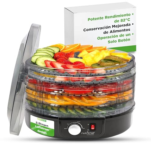 Nutrichef Déshydrateur Alimentaire 5 Niveaux | Déshydrateur pour Viande, Beef Jerky, Fruits, Légumes & Friandises pour Chiens | Circulation de Chaleur Haute Performance | Facile à Nettoyer à Domicile