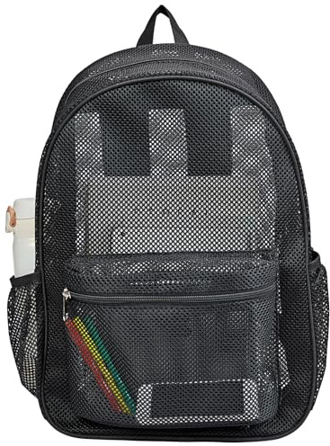 COVAX Heavy Duty Mesh Backpack, See Through College Backpack, Black