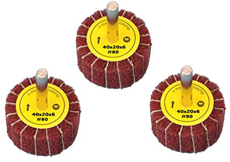 3 Stück Fächerschleifer mit Vlies-Gewebekombination 40mmx20mm, 6mm Einspannschaft, Körnung: 80 - Schleifmopstift, Lamellenschleifer, Schleifmop Schleifvlies, Lamellenrad mit Schaft.