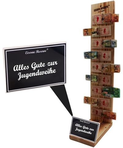 Jugendweihe Geld Geschenk - Eiserne Reserve Mausefalle Deluxe 9er - Geldgeschenk lustige Geschenkidee Geld verschenken verpacken - Text s/w Alles Gute zur Jugendweihe