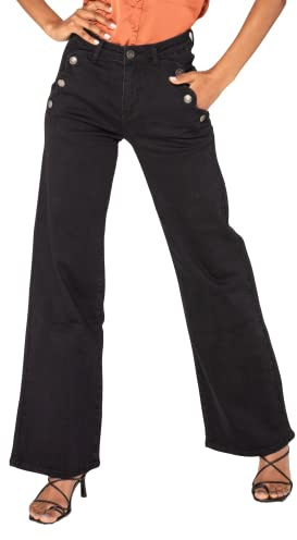Nina Carter P195 Jean évasé Bootcut taille haute pour femme, Noir (P195-8), L