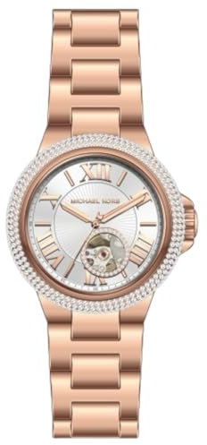 Michael Kors Watch for Women Camille, Automatic Three-Hand Movement, 33 mm Rose Gold Stainless Steel Case with a Stainless Steel Strap, MK9051