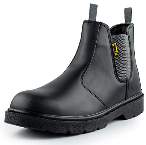 Herr Slip On Säkerhetsskor Chelsea Arbetsskor Läder Ståltå Arbets Ankel Lätta Skor S3 SRC Black Hammer 1600 Svarta (44 EU)