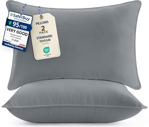 Utopia Bedding Pillows 2 Pack, (UK Standard, Grey) Hotel Quality Luxury Bed Pillow for Back, Stomach or Side Sleepers