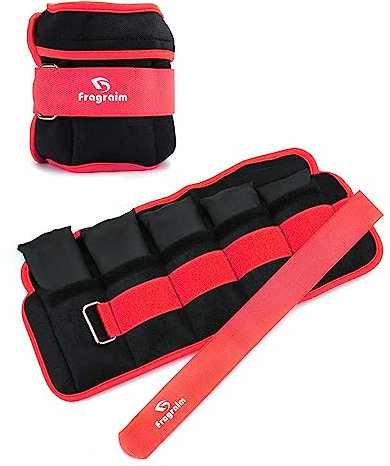 Fragraim Pesas Tobillos Ajustables 1-1,5 kg Par con Pesas Extraíbles para Footing, Gimnasia, Aerobic, Fisioterapia| Cada uno 0,15-0,75 kg, Total 1,5kg, Rojo