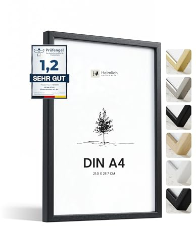 Heimlich® - Marco para fotos - A4 21 x 30 cm, madera de ayos, negro - Marco para documentos, certificados y diplomas con cubierta de plástico - Montaje en pared o sobremesa