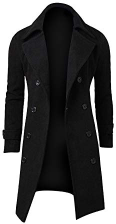 liaddkv Invierno hombres delgado elegante gabardina abrigo de doble botonadura chaqueta larga abrigos chaqueta tradicional para hombres, Negro , XXL