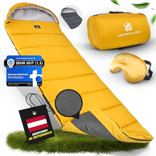 SkinWalker Schlafsack 3 Jahreszeiten 5-20°C für Erwachsene + Kinder [Kleine Größe 190x75cm] Outdoor Deckenschlafsack mit [Anti-Rutsch Streifen] [2 Farben] zum Wandern Campen Reisen Festival