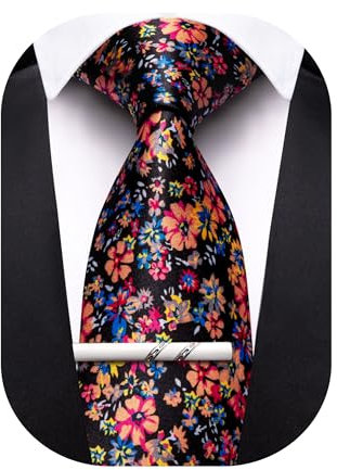 Barry.Wang Floral Ties for Men 3.15” Silk Necktie with Clip Wedding