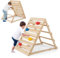 COSTWAY Kletterdreieck, Doppelseitiges Klettergerüst Indoor mit bunten Kletterfelsen und Kletterleitern aus Holz, Kletterspielzeug für Kinder von 3-8 Jahren, Natur