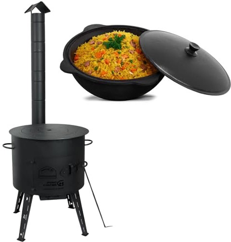4BIG.Fun Utschak Uchag Ø44 Uchag 2 mm Acier 16 L Kazan Wok Cocotte Utschag Anneaux adaptateurs pour poêle de camping, plaque de cuisson, cheminée, cuisine extérieure, four, barbecue, canon à goulasch
