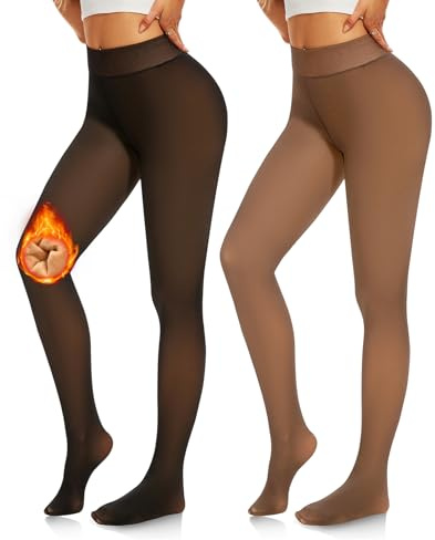 NEW YOUNG Fleece Lined Tights Women-Fake Translucent Warm Pantyhose Leggings Thick Thermal Tights for Winter Black,Brown