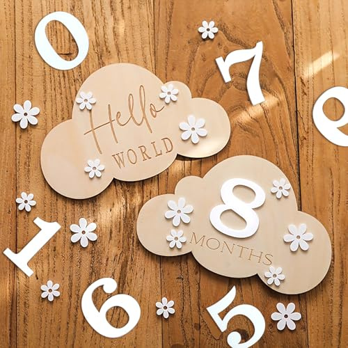 Baby Monthly Milestone Cards Clouds Month Baby Milestone Signs 3D Daisy Wooden Marker Discs Newborn Photography Props