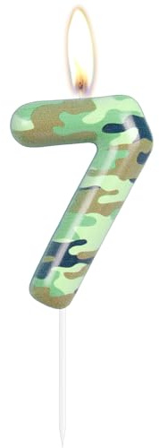 Camo 7th Birthday Candles Number 7 Candle Army Themed Birthday Cake Topper Cake Candles Camo Happy 7th Birthday Party Cake Decorations for Boys Birthday Hunting Party Camouflage Motif Graduation Party