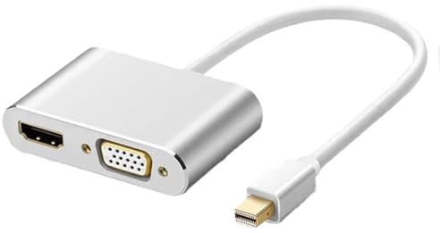 HRIOEKAX Mini DisplayPort to HDMI VGA Adapter, Multi-Function Displayport Mini DP to HDMI VGA 1080P Male to Female 2-in-1 Adapter Converter Cable