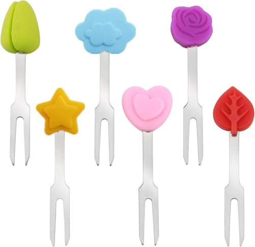 TenaLucy 6 Pezzi Forchette da Frutta in Acciaio Inox Forchettine da Frutta Bambini Forchette Acciaio Inox Forchetta di Frutta Forchette da Frutta per Insalata Mini Forchette di Frutta Riutilizzabili