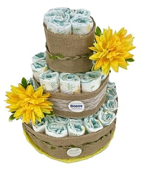 MomentosGourmet.Tarta de pañales Summer. Regalo para bebé muy práctico. Cesta Canastilla recién nacido. Hecha a Mano Premium, Decoración baby shower