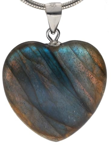 Lebensquelle Plus Pendentif en forme de cœur en pierre précieuse véritable - Œillet en argent 925 - Deux tailles - Pendentif en pierre naturelle - Bijou et idée cadeau, M (2 x 2 cm), Pierre
