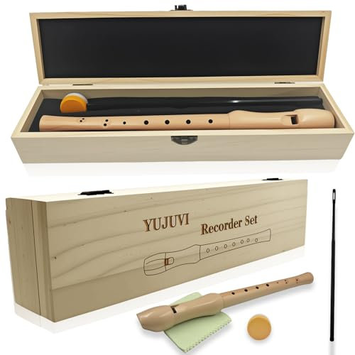 YUJUVI Blockflöte Holz C-Sopran Sopran Blockflöte Deutsche Griffweise Flöte Kinder 8-Loch Flöte Musikinstrumente für Erwachsene, Kinder& Anfänger mit Geschenkbox aus Holz