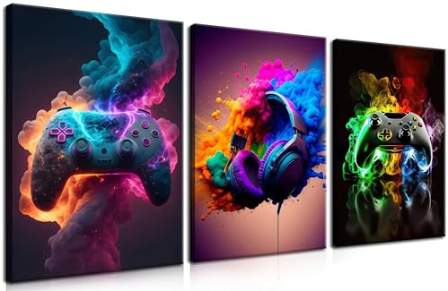 MUWAK Gamer Room Decor Canvas Wall Art for Teen Boys Room - Cool Video Gaming Theme Wall Decor Set of 3 - Game Paintings Picture Print for Youth Boys Bedroom 12x16 inch