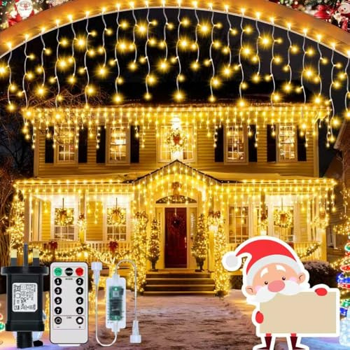 GCMacau Ghirlanda di luci per esterni, 20+5m, 660 LED, illuminazione natalizia con 8 modalità, telecomando e timer, IP65, impermeabile, per bordo del tetto, balcone, decorazione natalizia, bianco
