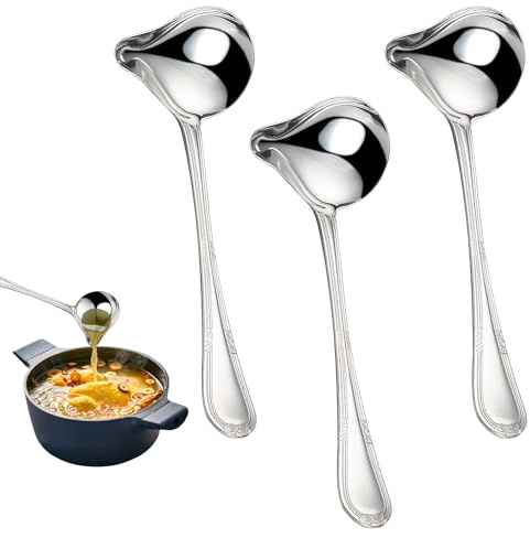 3 Pièce Louche à Sauce Avec Bec Verseur, 20,5 cm Acier Inoxydable Cuillère à Sauce, Argenté Petite Long Manche Louches avec Inclinées Bec Verseur pour Vinaigrettes, Soupe, Vinaigrettes, Condiments