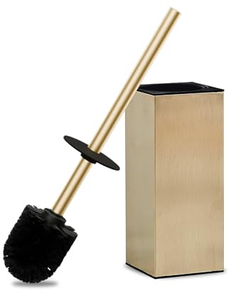 Soporte para escobilla de inodoro de pie con cepillo de repuesto, diseño de acero inoxidable dorado cepillado, moderno soporte para escobilla de inodoro, juego de baño higiénico Beelee