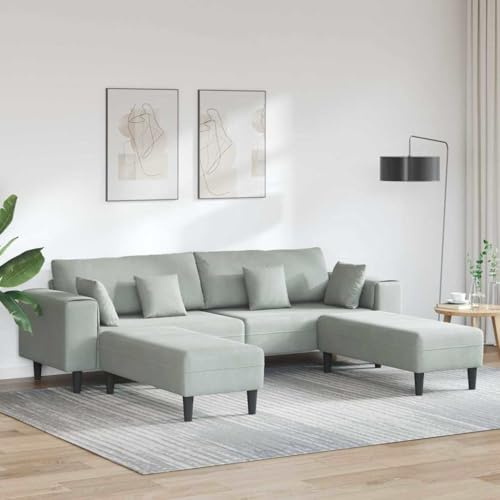 YuuSsea Sammetssoffa med kudde, 3-delad ljusgrå 208 cm, modern vardagsrum soffa sammetstyg, hållbara stoppade möbler för snygg avkoppling