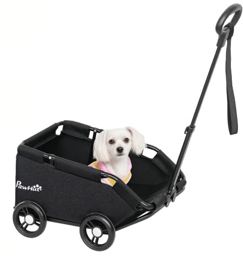 PawHut Poussette pour Chien Pliable à 4 Roues Tige Réglable 4 kg Noir | Poussette Chien Pliable, Sac de Rangement, Coussin Lavable, pour Animaux