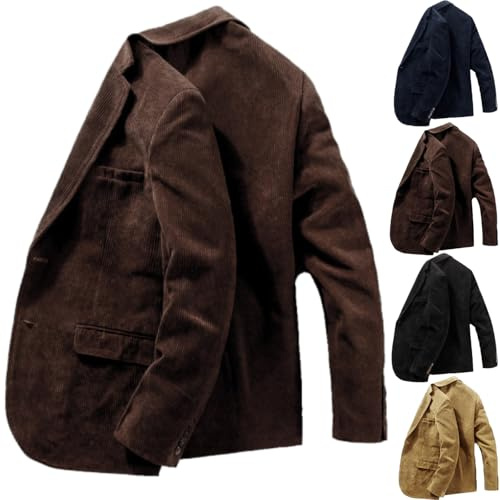 GAGFDA Veste en Velours Homme Style Vintage Décontracté, Blazer Sport Homme avec Revers, Coupe Ajustée en Coton Manches Longues, 2 Boutons, Veste de Bureau pour Travail, Mariage avec Poches, marron