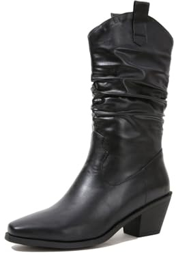ENEN Botas Cowboy de Mujer Piel, 34-45 EU Botas Cowboy de Mujer Media Caña Cierre de Cremallera Comodas y Elegantes Estilo Vaquero Campera para Otono Invierno al Aire Libre (S202 Negro,38)
