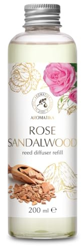 Doftpinnar refill Rose-Sandalwood 200 ml - Luftfräschare Ros-Sandelträ - Hemdoft - Aromaterapi - Långvarig och fräsch doft - Doftspridare för hemmet- Parfymerad rumsdoft
