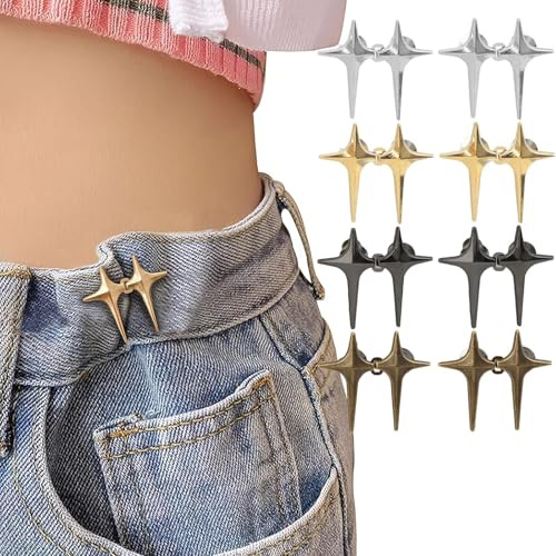 SWYZOR 8 Paires Bouton Jean Ajustable Réglables, Bouton Jeans, Boutons Jeans Clipsable, Bouton Pantalon a Clipser, Pas de Couture Nécessaire, Pour Changer le Tour de Taille, Pour Jeans