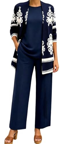 Generico Completo Donna,Completo Donna Elegante Tailleur 3 Pezzi Curvy Abiti da Cerimonia con Pantaloni Completi Eleganti Vestiti per Business e Matrimoni Blu Scuro M