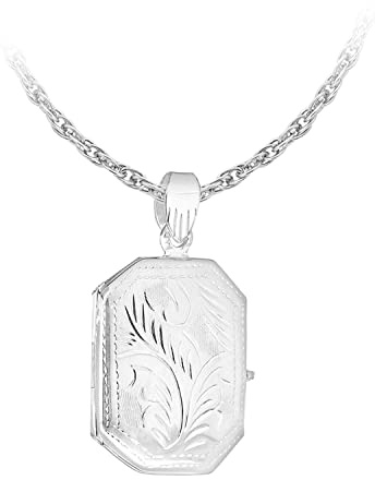 Tuscany Silver Sterling silver medium rektangel graverad medaljong hänge på repkedja på 46 cm (18 tum), Emalj, Enkel