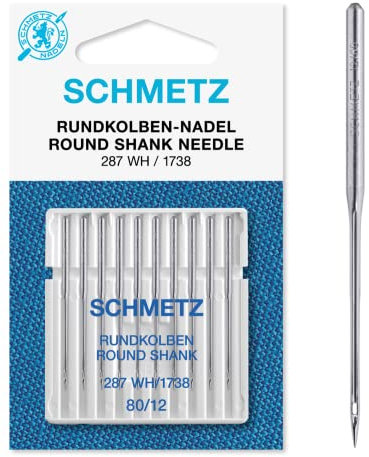 SCHMETZ | 10 Nähmaschinennadeln | Rundkolben | 287 WH/1738 | Nadeldicke 80/12 | Hinweis: Überprüfen Sie das empfohlene Nadelsystem in der Bedienungsanleitung