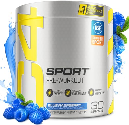 C4 Sport Pre Workout Powder with 135mg Caffeine, Blue Raspberry, 30 Serv