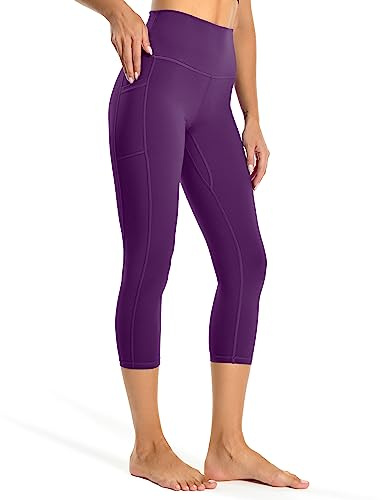 Colofulkoala Mallas Deporte Mujer 3/4 Leggins Deportivos Mujer con Bolsillos Leggins Mujer Vestir, Leggings Push Up para Yoga Gym Pilates Running Fitness, Morado Intenso, L, 44