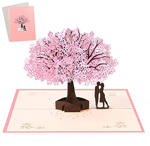 Vicloon 3D Karte, Rosa Kirschblüte Pop Up 3D Karte Grußkarte mit Weiß Umschlag, Hochzeitskarten, Valentinstag Karte für Hochzeitstag, Hochzeitsgeschenk, Geburtstag, Hochzeitseinladung