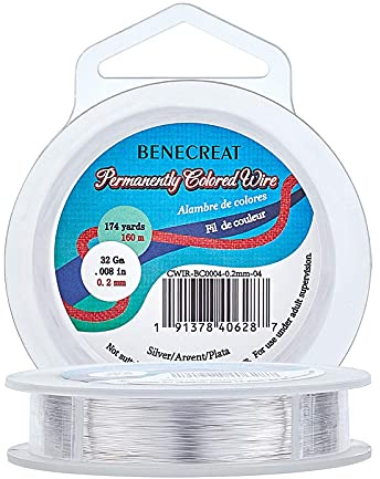 BENECREAT 160m 0.2mm Filo di Rame Filo Artigianale Cavo Metallico Filo Flessibile per Gioielleria - Colore Argento