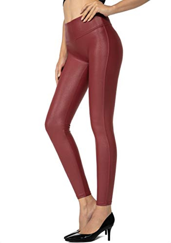 SANTINY Women's 25.5''/27'' Faux Leather Leggings Pants Stretch High Waisted Tights for Women(Red_L)