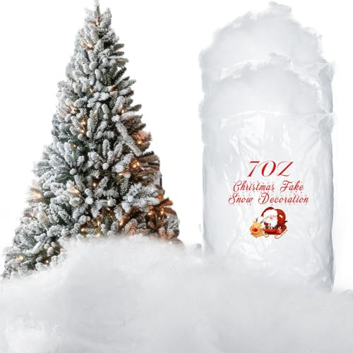Weihnachten Kunstschnee Dekor Künstliche Schnee Faser Flauschig Schnee Faser Gefälscht Indoor Schnee für Weihnachtsbaum Winter Mantel Dorf, Einfache Weihnachten Deko, 5,3 Unzen (2 Taschen)